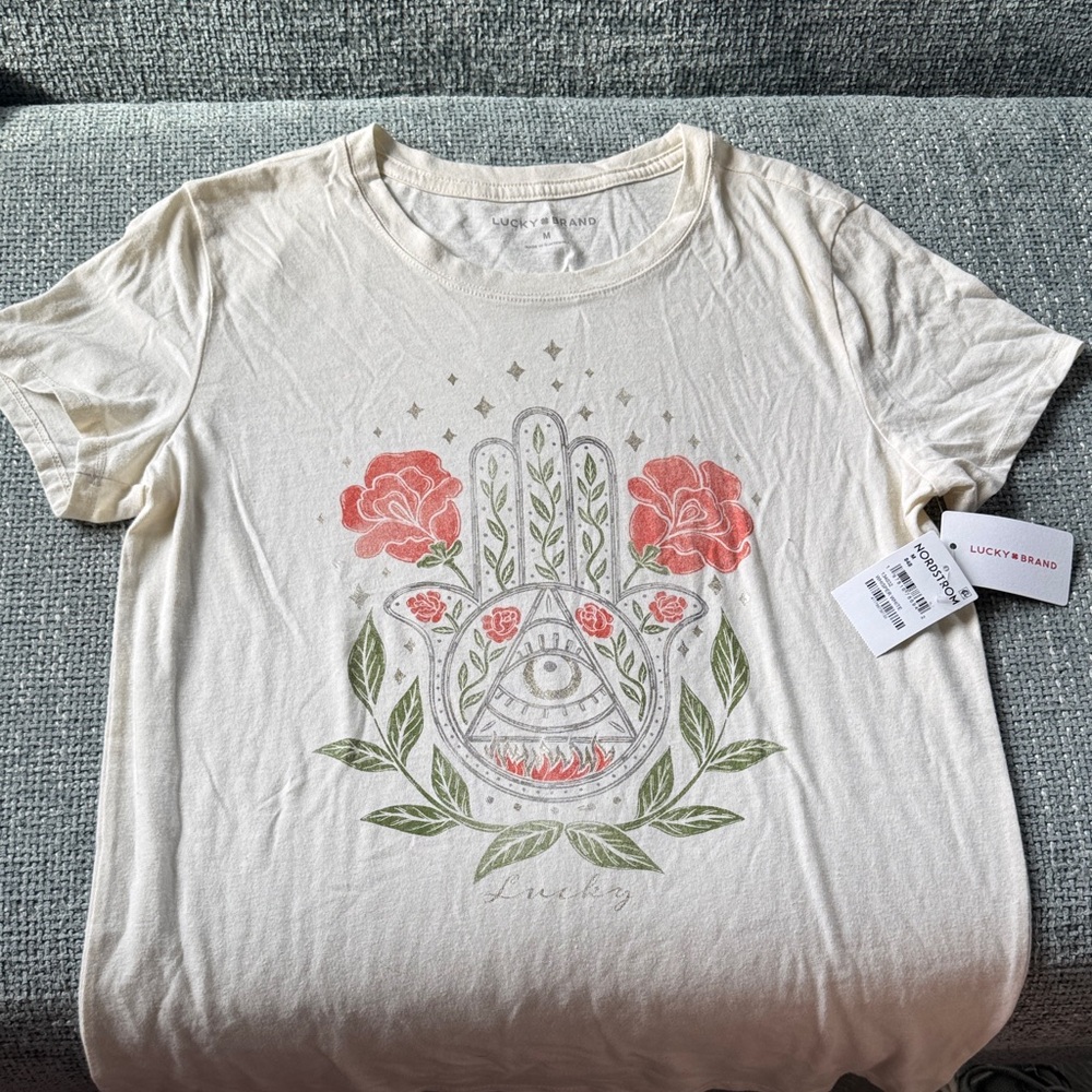 Lucky Brand Ivory Floral Graphic Tee - NWT - Size Medium